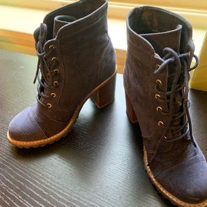 Navy Blue Stacked Heel Moto boots